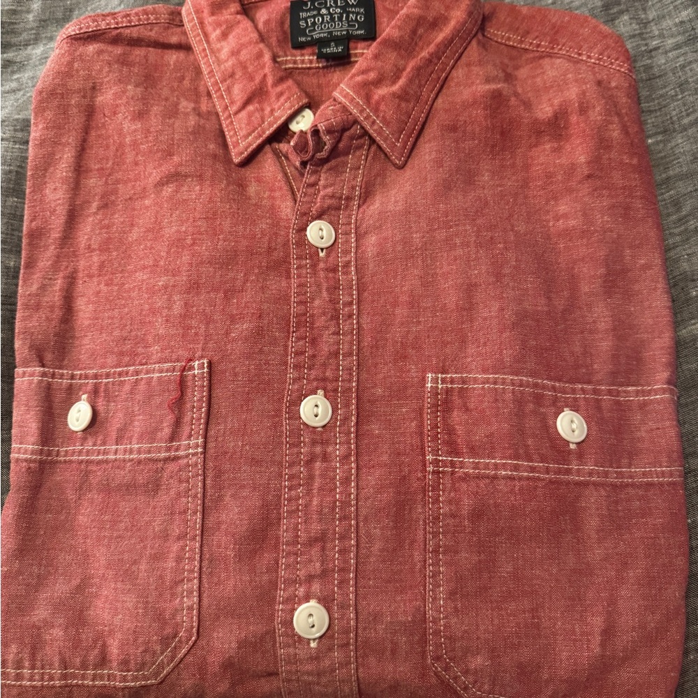 J. Crew Red Chambray Button Down Shirt